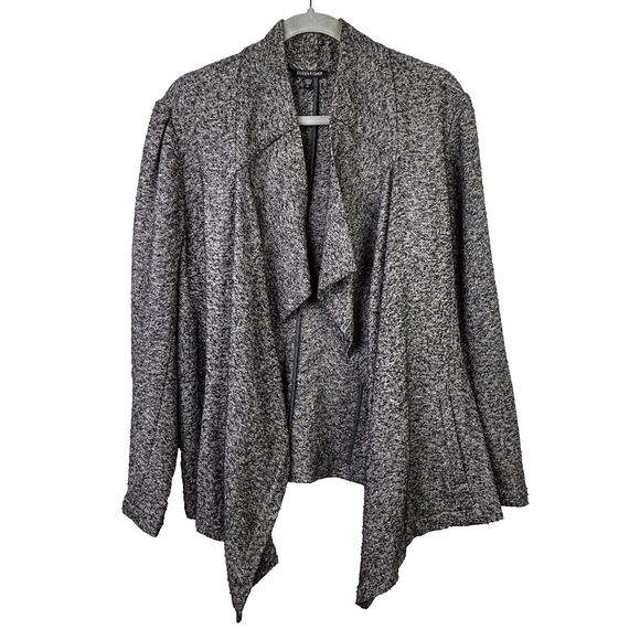 Eileen Fisher Waterfall Cardigan Knit Open Front Drape Jacket HerIngbone Gray XL - Picture 1 of 12